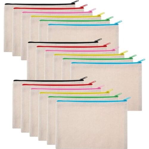 18 Pieces Canvas Makeup Bag Multipurpose Cosmetic Bag Travel Toiletry Pouch Pen Coin Bag Blank DIY Bag with Zipper