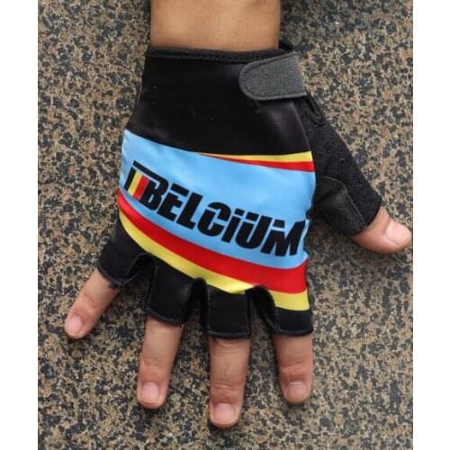 2018 BELGIUM NATIONAL Team One Pair Sports Half Finger Cycling Jersey Gloves MTB Road Mountain Bike Bicycle Gel Gloves