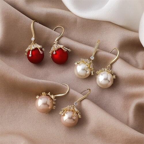2021 New Korean Simulated Pearl Zircon Flower Dangle Earrings For Women Fashion Jewelry Party Oorbellen Brincos