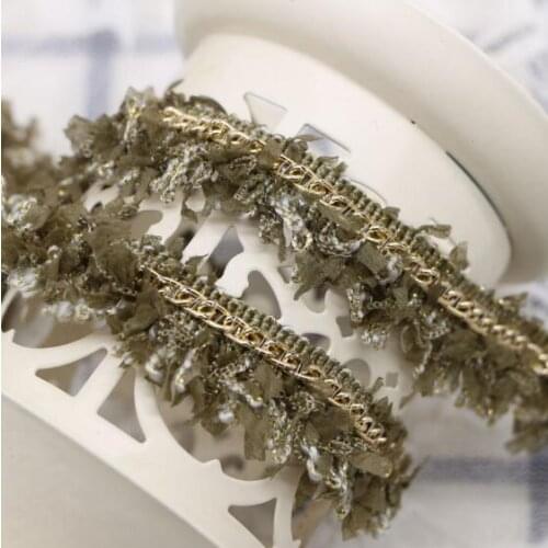 50Yards Diy Exquisite Super Quality Gold Wire ArmyGreen Braided Lace Chain Luggage Bag Accessories Ladies Beige+Gold Fringe Lace