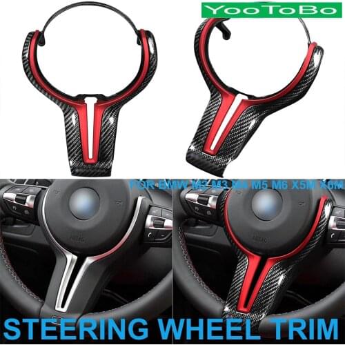 Car Real Carbon Fiber Steering Wheel Red Trim Cover Sticker Replace For BMW M2 F87 M3 F80 M4 F82 M5 F10 M6 F06 X5M X6M 2014-2018