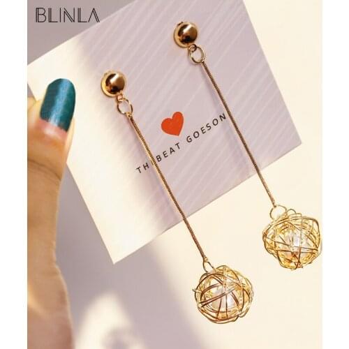 BLINLA New Vintage Rattan Ball Imitation Pearl Dangle Drop Earrings 2019 for Women Fashion Korean Gold Geometric Earring Jewelry