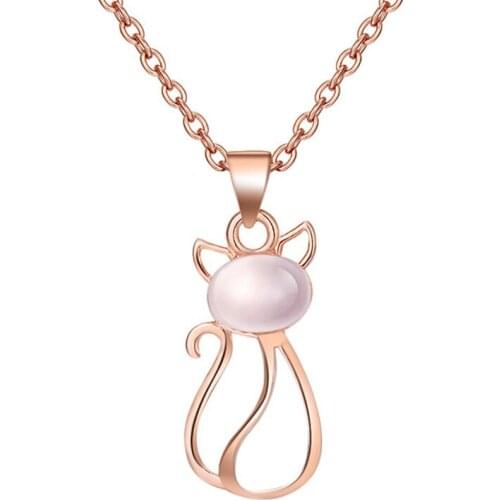 MOONROCY Rose Gold / Silver Color Cat Chokers Pink Opal Necklace Ross Quartz CZ for Women Girls Gift Dropshipping Jewelry
