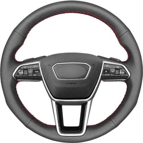Black Artificial Leather Handsewing Car Steering Wheel Cover For Audi A6 (C8) Avant Allroad 2018-2019 A7 (K8) 2018-2019 S7 2019
