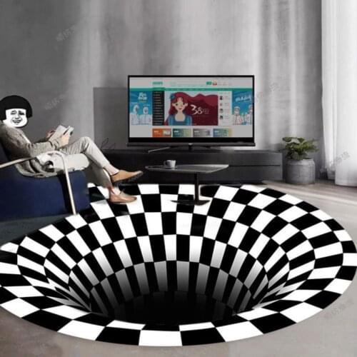 3D Illusion Black White Carpet Areas Rug Non-slip Floor Mat Rug Abstract Geometric Optical Living Room Bedroom vortex rug
