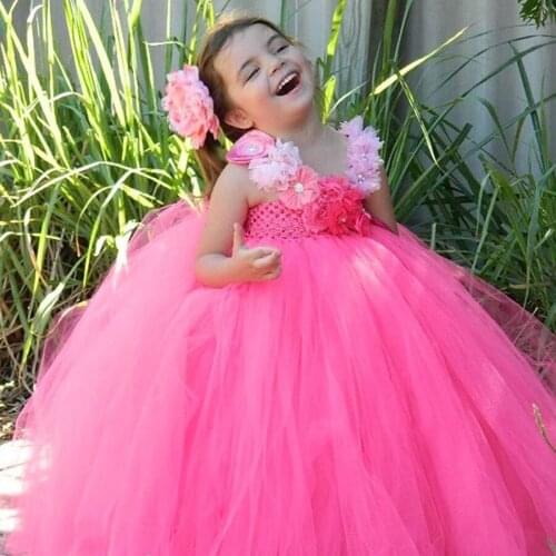 Infant Wedding Princess Children Girl Tutu Dress with Flower Hair Clip Flower Kids Dress Birthday Party Wedding Princess Gowns