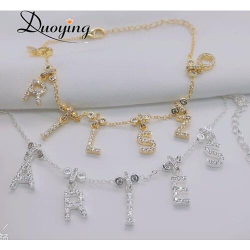 Duoying Custom 9mm Zirconia letters Name Personalized Custom T-type Buckle Personalized Bracelet Pave letters Women Choker Set