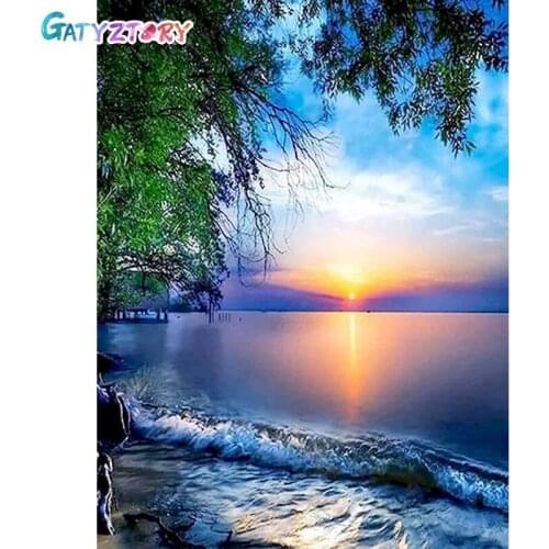 GATYZTORY 5D DIY Diamond Painting Sunset Square/Round Rhinestones Pictures Diamond Embroidery Scenery Cross Stitch Mosaic Crafts