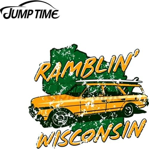 JumpTime 13 x 5.8cm For Ramblin' Wisconsin Car Stickers Bumper Personality Motorcycle Creative Surfboard Cartoon 3D Decoration