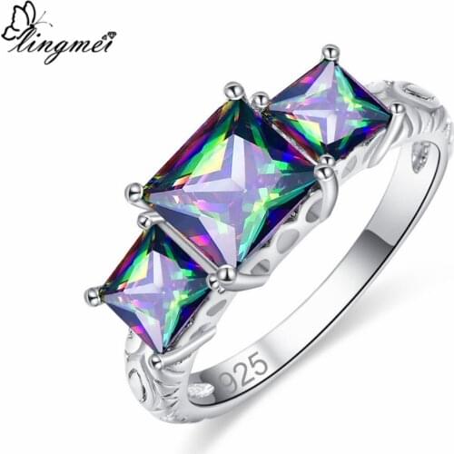 Lingmei Wholesale New Arrivals Trendy Multi Charm Purple Zircon Jewelry for Women Wedding Rings Size 6 78 9