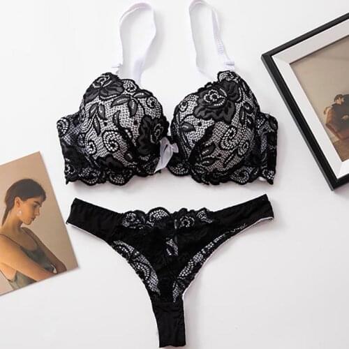 Hot France Sexy Lace Thong Embroidered Bra Sets For Women Push Up Bra Intimate Panty Underwear Sets Breathable Briefs Lingerie