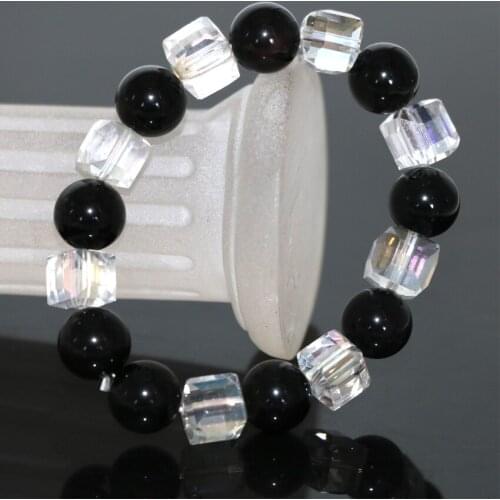 New fashion black agat onyx round beads 10mm charms strand bracelets for women 10mm crystal gifts diy jewelry 7.5inch B2938