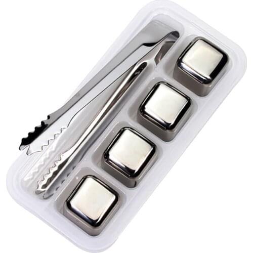 4Pcs Stainless Steel Ice Cubes, Reusable Wine Coolers & Chillers Stones for Whiskey Wine, Keep Your Drink Cold Longer
