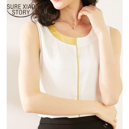 Summer New Style Shirt Contrast Color Satin Out Wear Small Vest Female All-match Simple Slim Simulation Silk Chiffon Shirt 9612