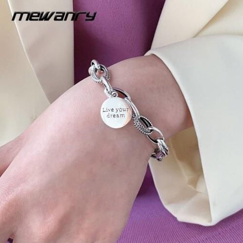 Mewanry 925 Sterling Silver Bracelet for Women Trend Punk Hip Hop Vintage Thick Chain Disc Pendant Party Jewelry Birthday Gifts