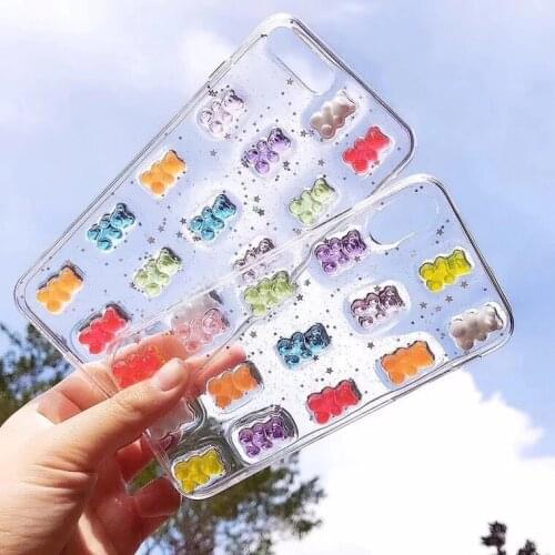 Cute 3D Candy Colors Bear Phone Case for iphone X XS Max XR 8 7 6 6S plus 12 mini 11 Pro Max Se 2020 Glitter Soft Cover