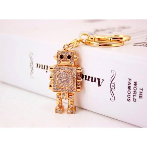 Fashion Rhinestone Robot Pendant Key Ring Metal Chain Men Cute Gift Souvenirs Keychain Dropshipping