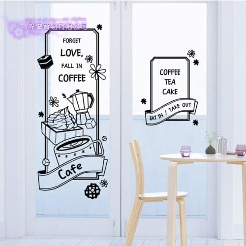 Coffee Shop Sticker Bean Milk tea Decal Cafe Cup Poster Vinyl Art Wall Decor Mural Decoration Bread Coffee Break Glass Decals
