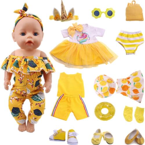Doll Baby Clothes Yellow Series Swimsuit Fit 18 Inch American And 43 Cm Reborn Doll Accessories, Russian OG Girl Doll DIY Toys