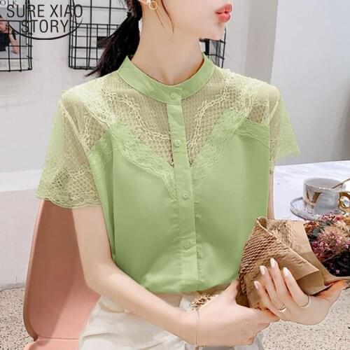 New Fashion Women Shirts Plus Size Solid Women Shirts Summer Chiffon Blouse Women Tops Shorts Button Women Blouses 5158 50