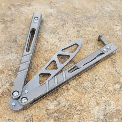 NEW Butterfly in knife Alpha Beast TheOne Silver Trainer Knife Bushing System D2 Blade Titanium Handle Jilt Knife Hunting Knife