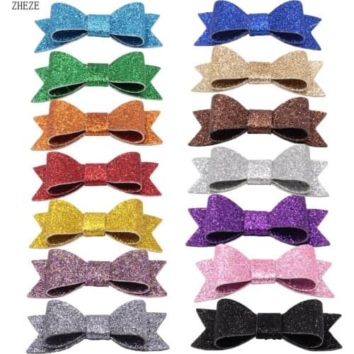 4PC Retail New 3" PU Leather Bow WITH Clips Hair Accessory For Kids Girls Solid Hairbow Hairpins Headwear