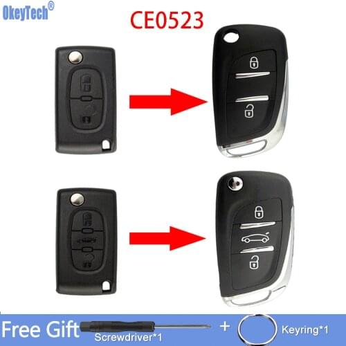 OkeyTech Modified Folding Remote Car Key Shell Case For Peugeot 306 407 807 Partner For Citroen C2 C4 C5 C6 C8 Berlingo Picasso