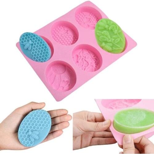 6 Hole Oval Soap Molds Silica Gel Bee Shape Handmade Soap Mold Portable Honeycomb Cake Chocolate Soap DIY Baking Tool