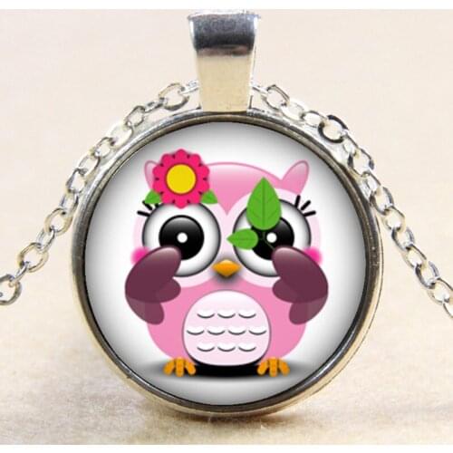 Adorkable Owl Pendant Necklace Big Eyes Cute Bird Retro Picture Glass Dome Pendant Long Chain Necklace Collier Femme 2018