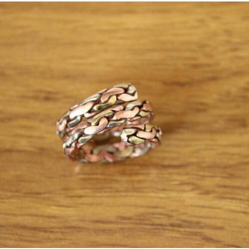RG065 Handmade Nepalese Ethnic Tibetan Adjustable 3 Color Copper Braided 3-layer Ring Wholesale Handmade Ring