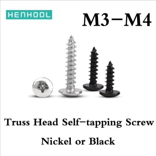 Truss Head Self-tapping Screw electronic Wood screws lengthen Mushroom Head Wood Screw Nickel plated black M3M3.5M4 HENHOOL