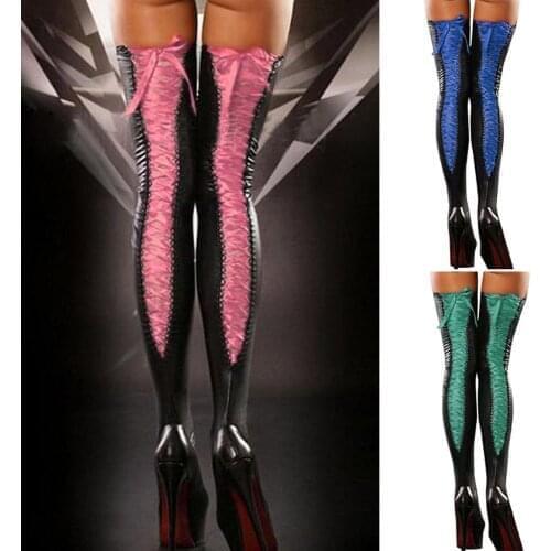 Sexy Lingerie Stocking Womens Underwear Bandage Thigh-High Erotic Stockings Leather Lace Bow Long Socks Latex Sex Bodystocking
