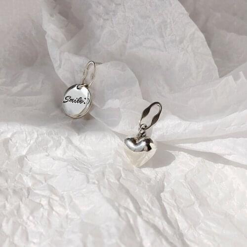 925 Sterling Silver Circular Heart Asymmetric Drop Earring VIintage Thai Silver Smiling Face Earrings For Women Jewelry S-E1162