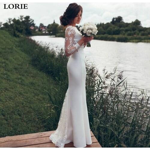 LORIE Modest Mermaid Wedding Dress 2021 Long Sleeve Lace Vestidos De Novia Bride Dresses Open Back Floor Length Wedding Gowns