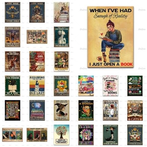 There Was A Girl Who Really Loved Reading Poster |Hippie Girl Animals Poster, Love Cat Poster,Home Decor Canvas Wall Art Prints