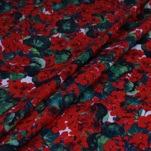 Beautiful Red Geranium Flower Fabric 100% Cotton Fabric Poplin Fabric DIY Home Patchwork Sewing Material For Women Summer Dress