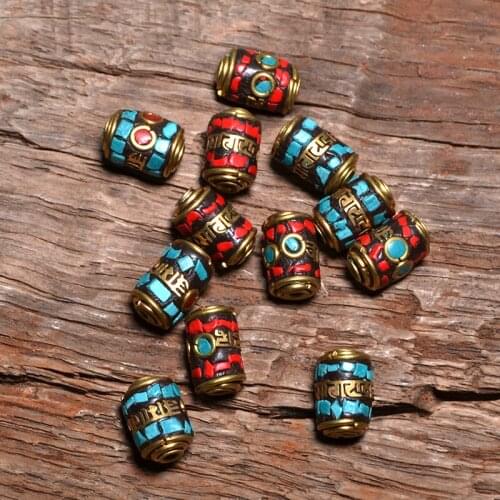 TZ002 Retro Nepal Beads Handmade Red Coral Tibetan Clay Mosaic Letter Bead Antique Golden For Jewelry Making DIY Bracelets