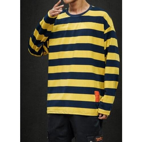 Hip Hop Wide Stripe Trend Retro T Shirt Long Slevees Oversized Loose Harajuku Clothes New Couples Creative Fashion Streetwear