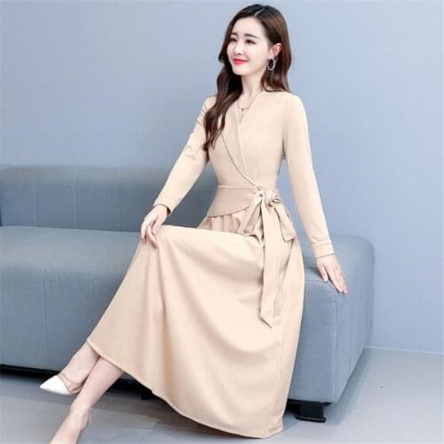 Spring Autumn Dress V-neck Temperament Lady Long Sleeve Korean Fashion Knitted Dress Elegant Bandage Vestidos k1187