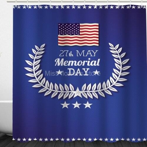 American 27th May Memorial DAY Pattern Design Custom Shower Curtains Bathroom Waterproof Mildew Polyester Fabric + 12 Hooks
