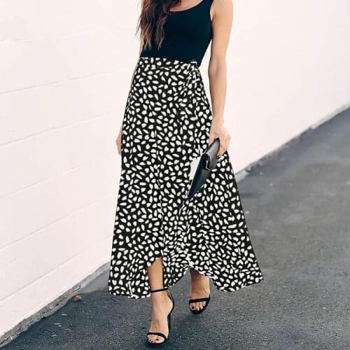 Polka Dot Print Long Maxi Summer Skirt Women Fashion 2021 White Black Split High Waist Sun Wrap Aesthetic Skirt Female