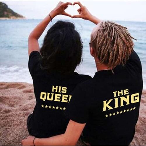 High Quality King Queen T Shirt Couple Clothes Shirts Femme Summer Casual O-neck Short Sleeve Back Letter Print Top Lovers