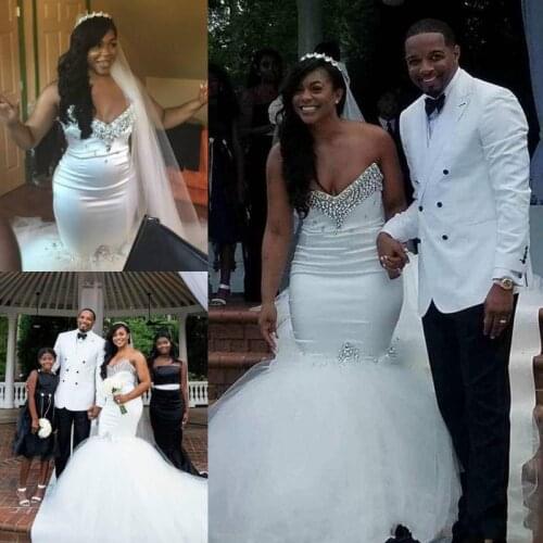 Plus Size Mermaid Wedding Dresses Nigeria Vintage Rhinestone Sweetheart Corset Lace Up fluffy African Arabic Country Bridal