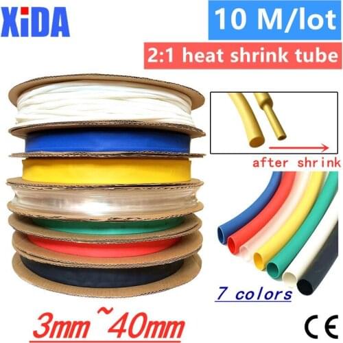 10 Meters/Lot 5mm 6mm 8mm 10mm Red Blue Green Yellow White Clear Black Heat Shrink Tube Heatshrink Tubing Sleeving Wrap Kits DIY