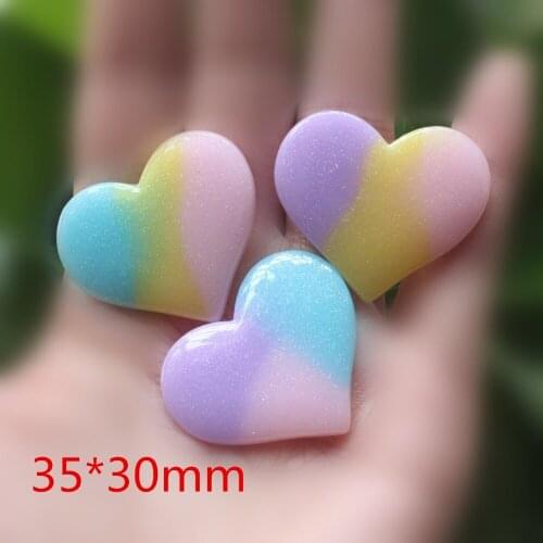 10pcs/lot Flat back resin heart mix colors with glitter DIY resin cabochons accessories