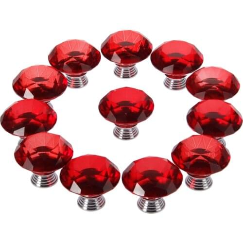12Pcs 40mm Diamond Shape Design Red Crystal Glass Knob Cabinet Handles Knobs Kitchen Cupboard Pulls Drawer Knobs
