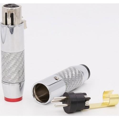 2Sets/4pcs HiFi Audio 3Pin Male &Female Black Red Carbon Fiber XLR cable Extension Plug XLR Connector