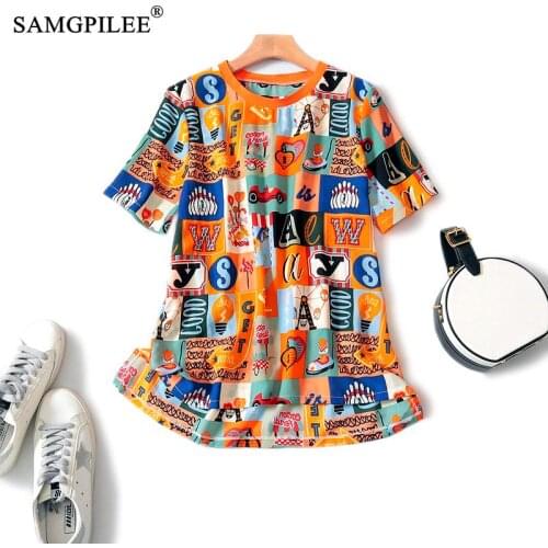 2020 Women Summer Clothing 2020 Womens Fashion T-shirts Office Lady Chiffon Print O-neck Top Summer Female T-shirty Damskie 3XL