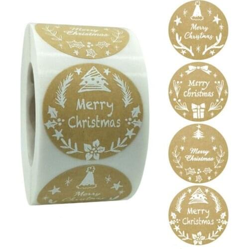 3.8cm/1.5inch Merry Christmas Kraft Stickers Sealing Label Stickers For Bakery Packaging Gifts Stationery Decoration 500pcs