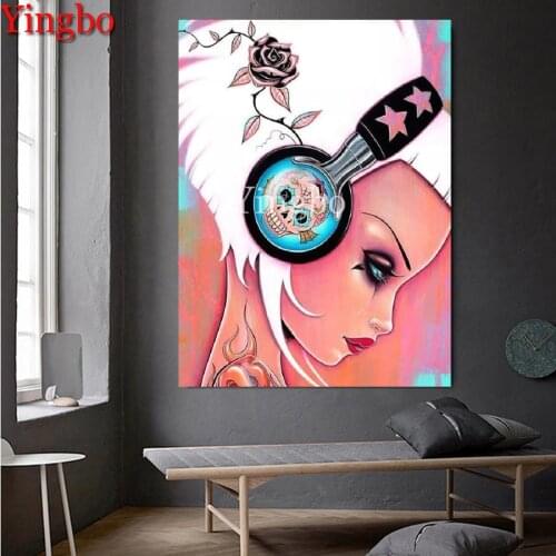 3D Diamond Embroidery Cartoon girl skull headset Cross Stitch Diamond Painting Kits Mosaic Sale Rhinestones Art Handwork Gift